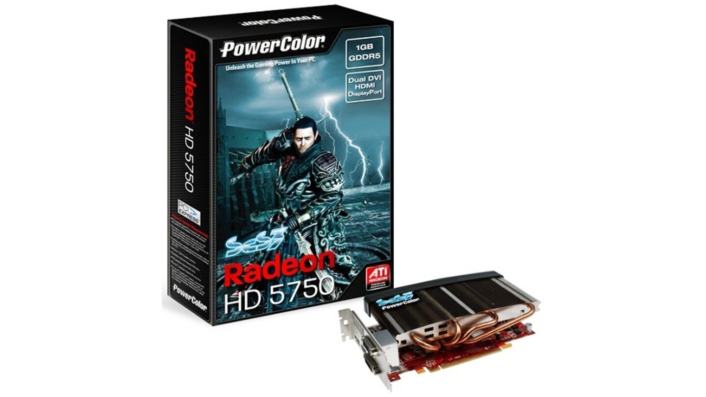 Powercolor Radeon HD 5750 (2010): Passivkühlung für Grafikkarten war vor Jahren weit verbreitet, ist mittlerweile aber wegen der großen Abwärme moderner Grafikchips die Ausnahme. Mit einem Riesen-Klotz von Kühlkörper ermöglicht Powercolor die Passivkühlung einer Radeon HD 5750 und stellt damit die aktuell schnellste von Haus aus passiv gekühlte Grafikkarte.