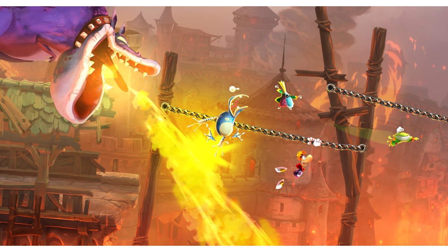 Rayman Legends
Autsch! Globox kriegt eine heiße Ladung aus dem Drachenmaul ab.