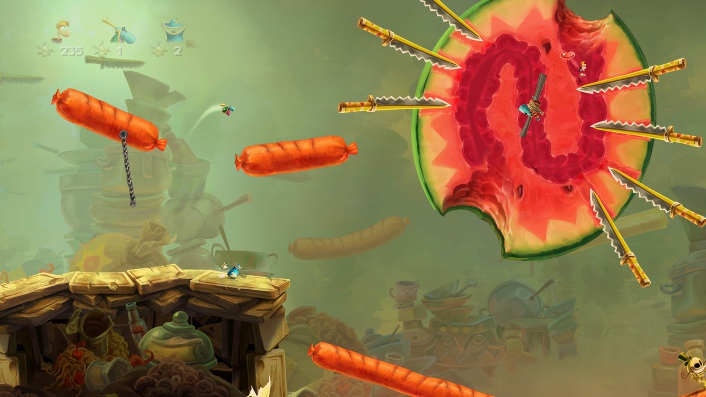Rayman Legends - PC-VersionAb durch die Melone! Geschrumpft hetzen wir durch köstliche Lebensmittel.