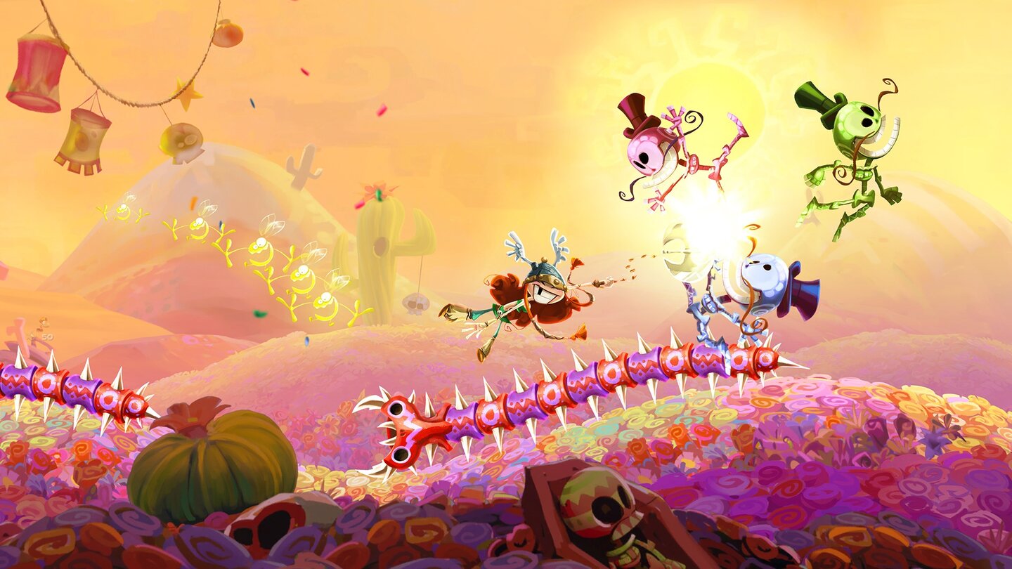 Rayman LegendsQuietschbunt und mit viel Liebe zum Detail sind alle Levels gestaltet. Überall gibt es was zu entdecken.