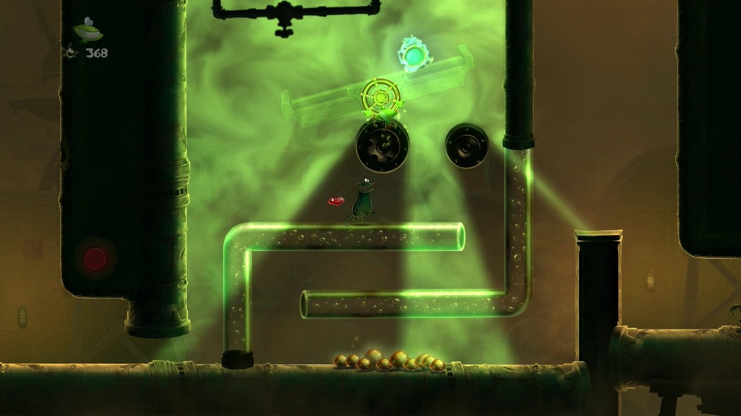 Rayman LegendsIn den Geheimagenten-Levels weichen wir gekonnt Scheinwerfern und Laserschranken aus. [Wii U]