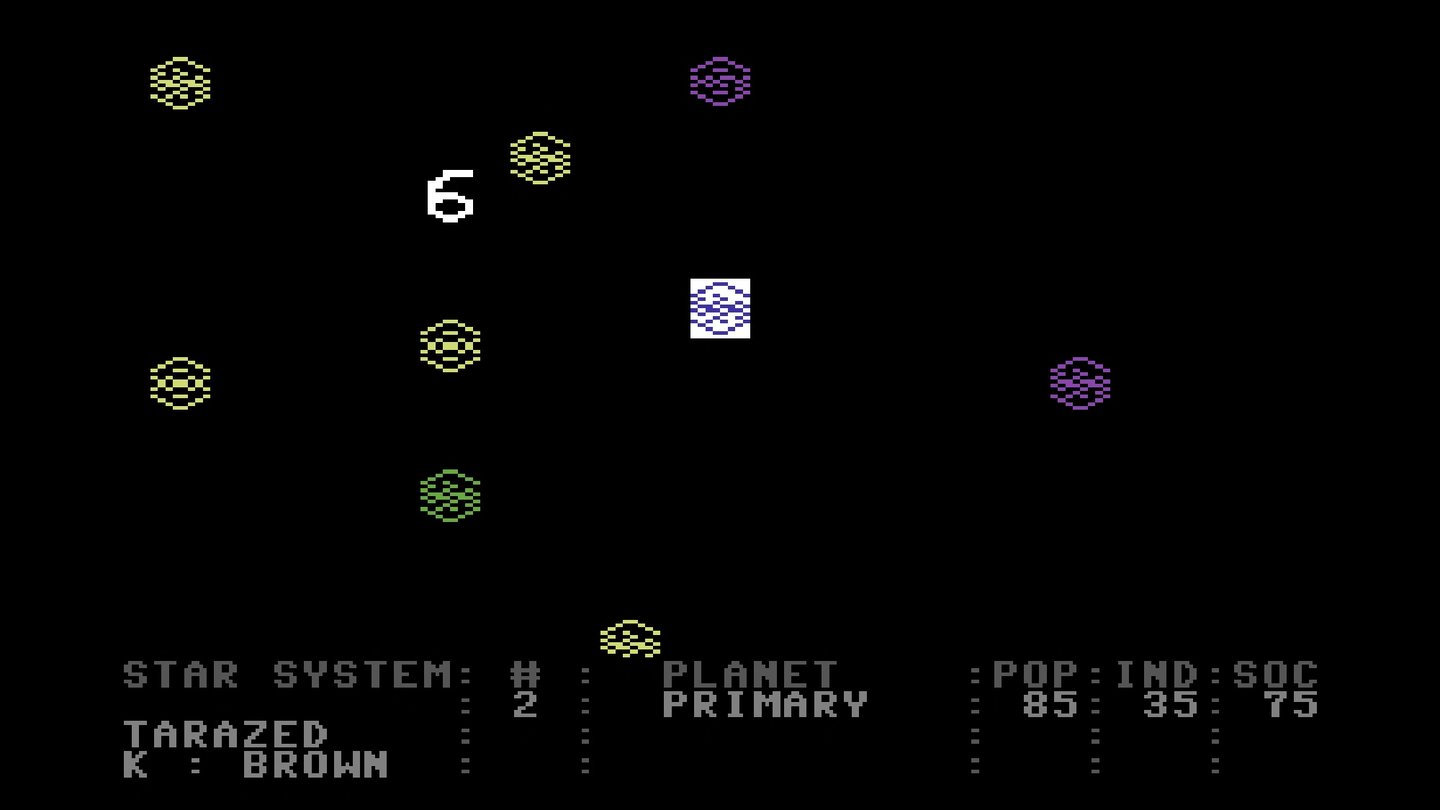 Reach for the Stars (1983)Ein Jahrzehnt vor Master of Orion greift ein Strategiespiel auf dem C64 nach den Sternen. Durch Forschung, Raumschiffbau und Planetenkolonisation breitet sich unser Galaxis-Imperium aus.
