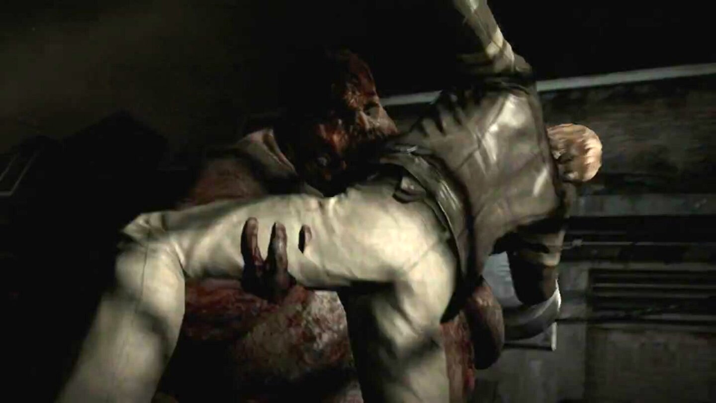 Resident Evil 6 – Trailer-AnalyseDie Treterei hilft bei diesem dicken Brocken verhältnismäßig wenig. Das Monster packt Leon und hebt ihn hoch.