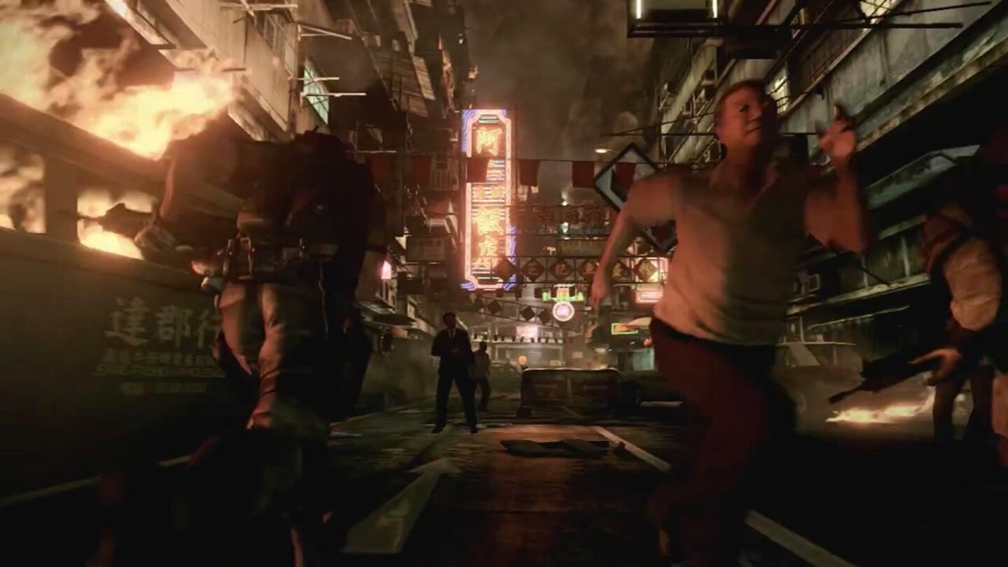 Resident Evil 6 – Trailer-Analyse … und bahnt sich seinen Weg durch panisch flüchtende Zivilisten. Neu: In Resident Evil 6 kann der Spieler jetzt auch einen Sprint einlegen.