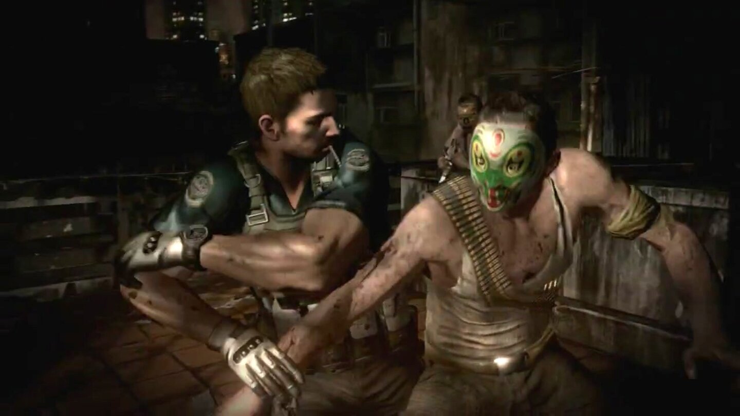 Resident Evil 6 – Trailer-AnalyseChris legt sich dagegen mit bunt maskierten Söldnern an.