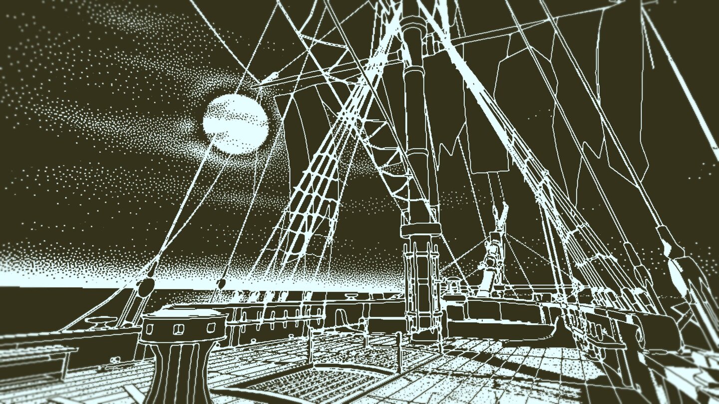 Return of the Obra DinnMinimalistisch und surreal: Die Retro-Grafik von Return of the Obra Dinn ist ein Hingucker. Hier betreten wir erstmals das namensgebende Geisterschiff.