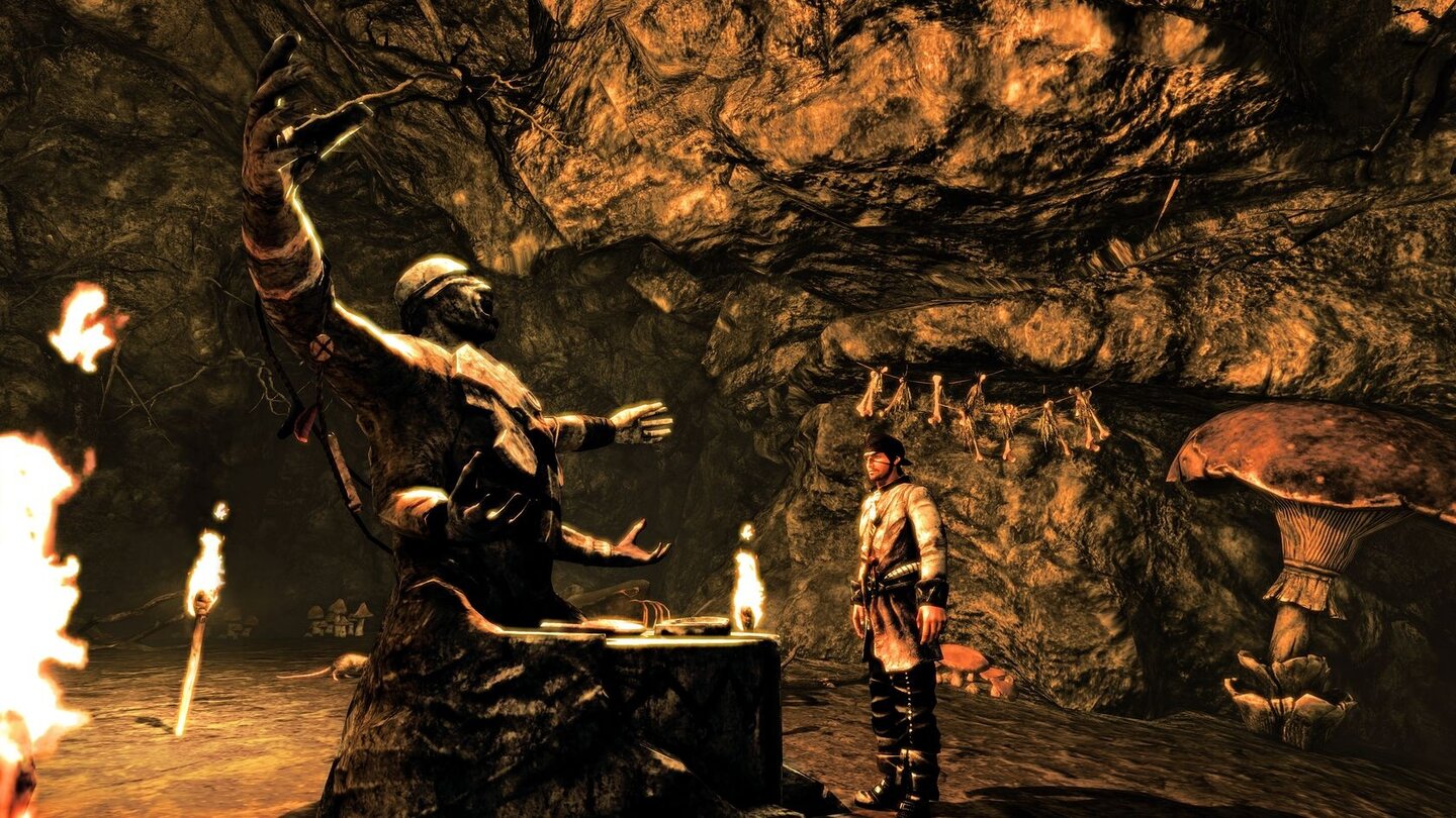 Risen 2In einer Höhle erledigen wir einige Ghule und entdecken einen Altar, auf dem wir aus den Haaren eine Voodoopuppe basteln.