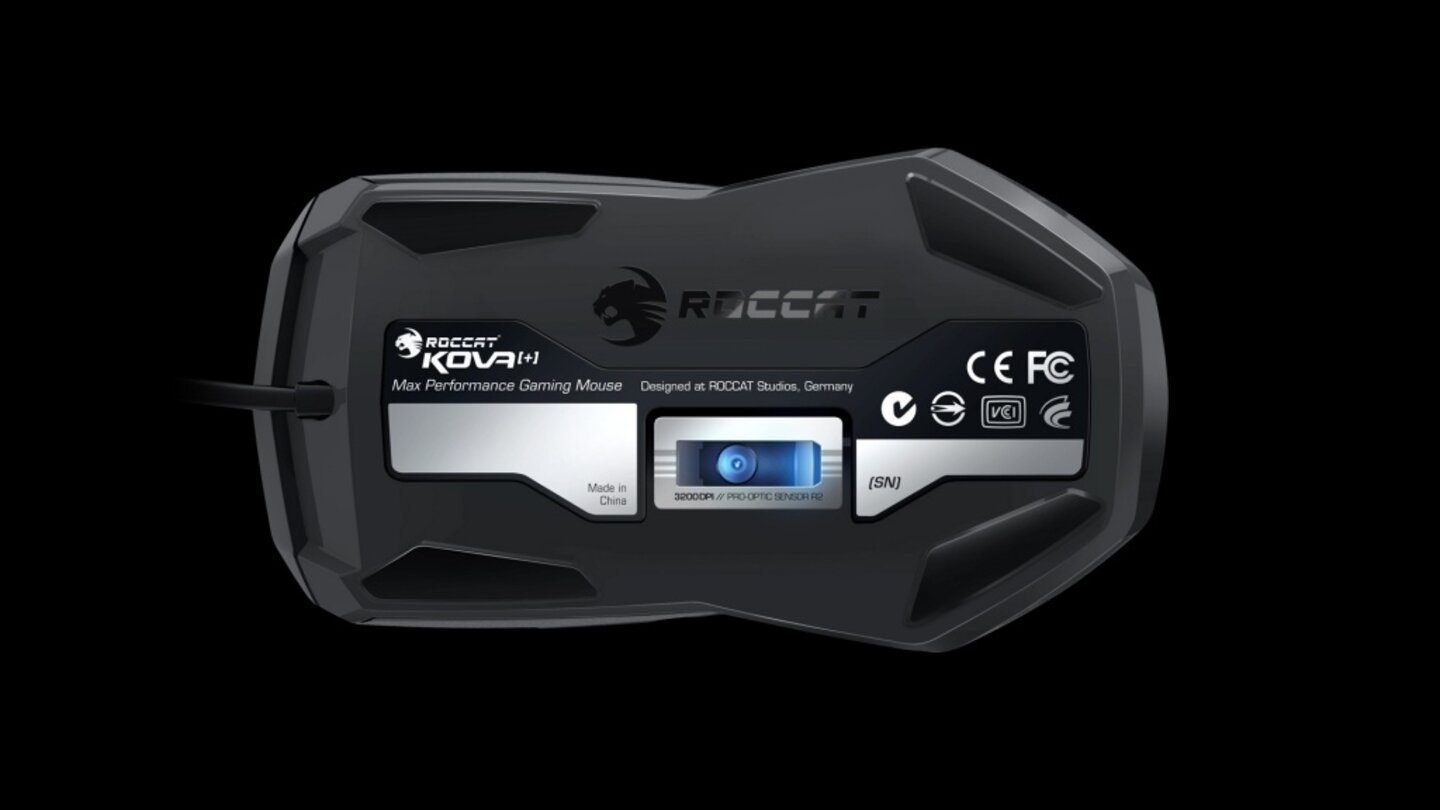 Der optische Sensor der Roccat Kova+ arbeitet mit 3.600 dpi und ist jederzeit hochpräzise, solange er nicht auf Glasmauspads zum Einsatz kommt.