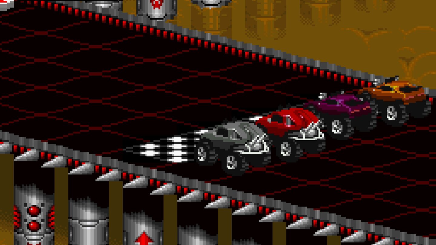 Rock’n Roll Racing (1993)Das zweite Action-Rennspiel von Silicon & Synapse (Vorgänger RPM Racing erschien nicht in Europa). Munteres Rundkursgekurve mit Extrawaffen und Auto-Tuning, spielerisch inspiriert von Racing Destruction Set und RC Pro-Am. Betont unrealistisch, aber vor allem zu zweit spaßig. Für den Rock’n’Roll sorgen lizenzierte Songs wie Born to be Wild.