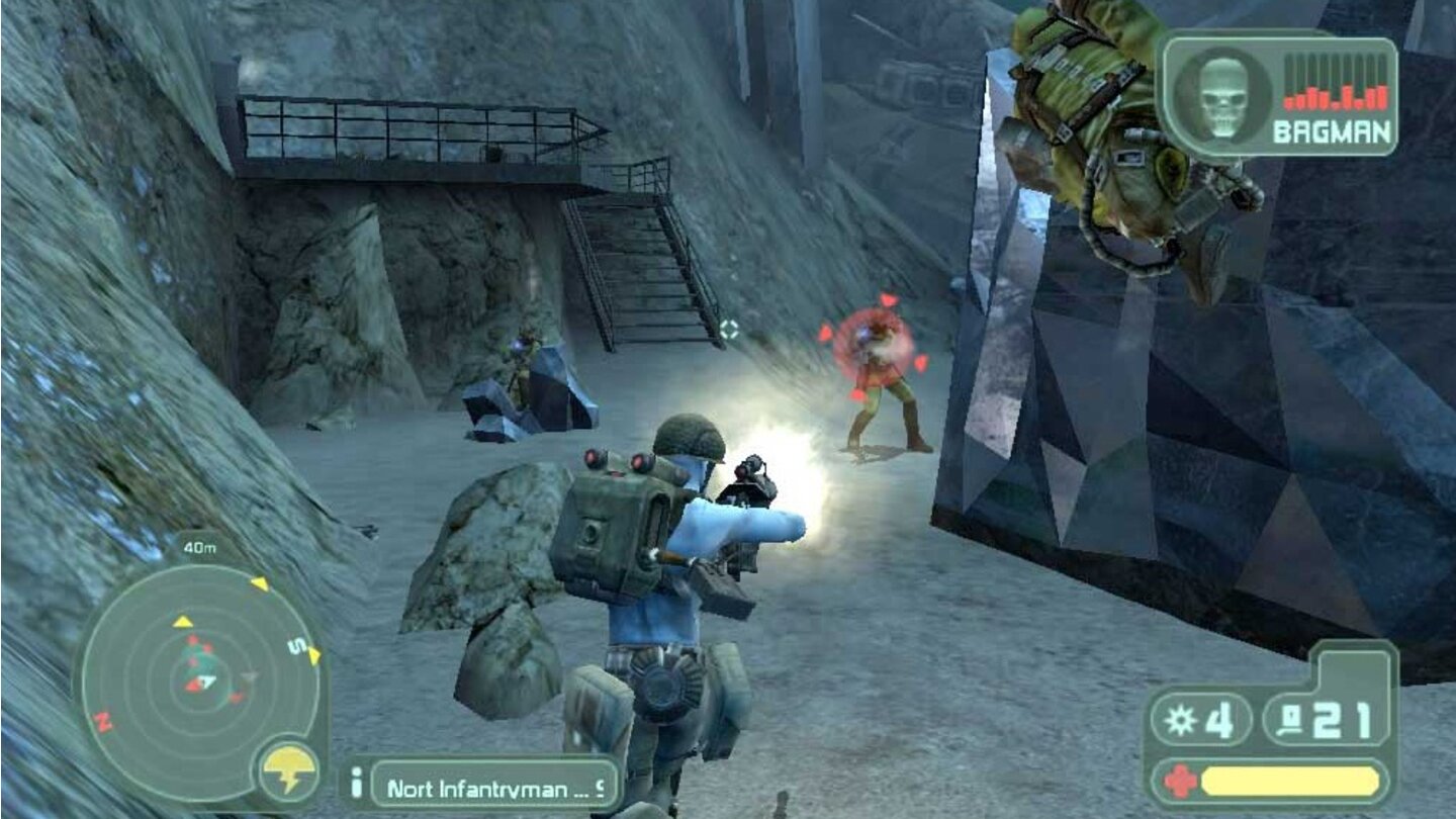 Rogue Trooper (2006)Der Third-Person-Shooter Rogue Trooper erscheint 2006 für die Xbox, Playstation 2 und den PC und versetzt den Spieler auf einen vom Krieg fast völlig zerstören Planeten, auf dem genetisch modifizierte Soldaten für Spezialmissionen eingesetzt werden. Als einer dieser Soldaten muss er vor allem von seinem aufrüstbaren Sturmgewehr und der reichlich vorhandenen Deckung Gebrauch machen, um auf dem Schlachtfeld zu überleben.