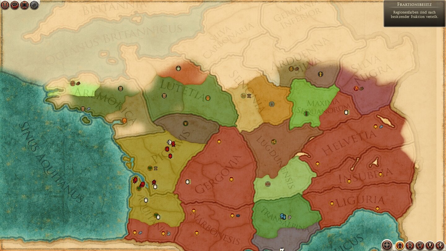Rome 2 - DLC »Caesar in Gallien«Die Kampagnenkarte von Caesar in Gallien reicht vom Nordwestzipfel Italiens bis zur Südküste Britanniens.