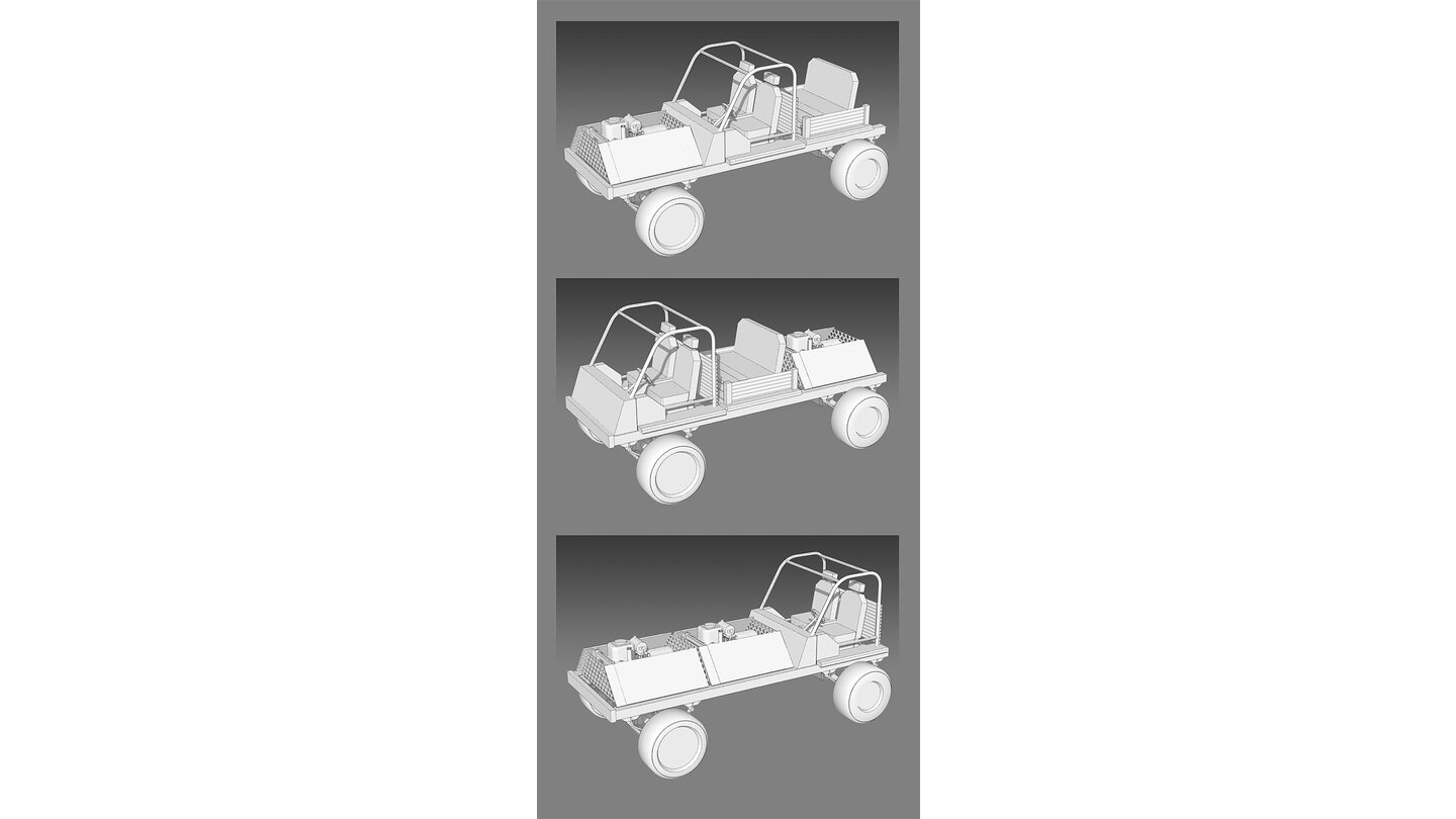 Rust - Ausblick auf die FahrzeugeAuch mit wenigen Bauteilen funktioniert ein Fahrzeug und erhält trotzdem ein individuelles Aussehen.