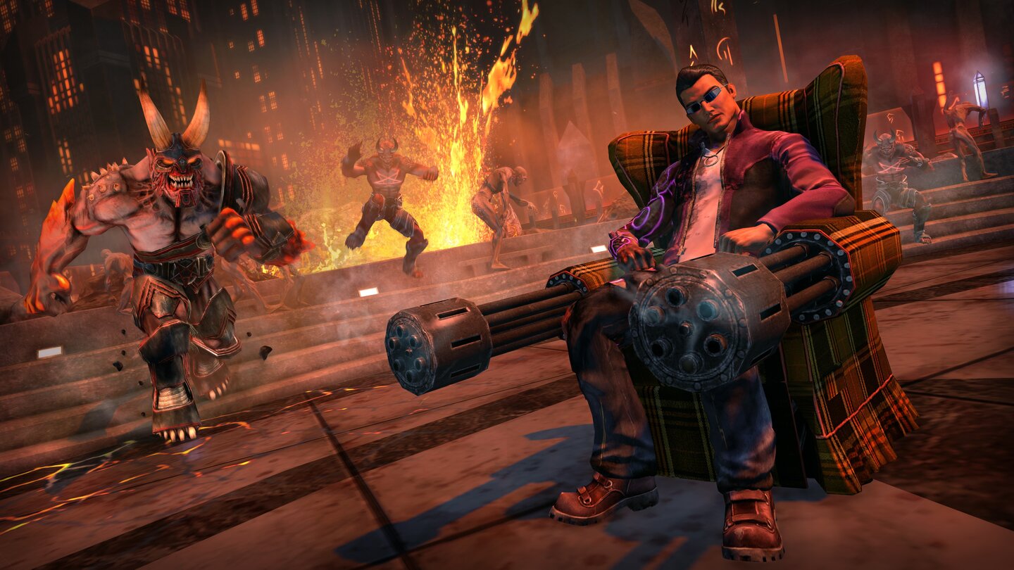 Saints Row: Gat Out of Hell
Die Sessel-Knarre sieht nicht nur super aus, sie verschießt auf Wunsch auch Raketen.