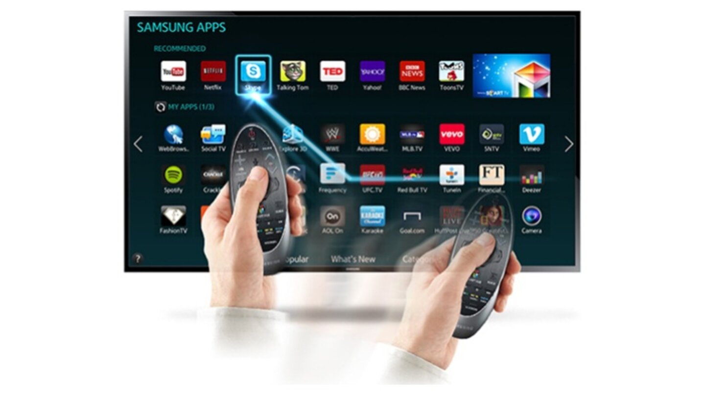 Die Bedienung können Sie mit einer klassischen Fernbedienung oder der Smart Touch Control erledigen, Apps sind über Samsungs App Store erreichbar.