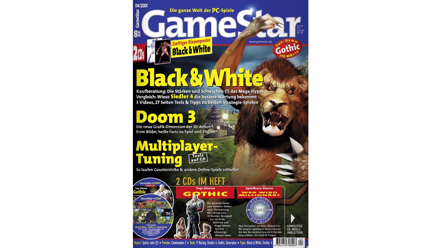 2001: Auch nicht besser ist dieser stinksaure Löwe. Dabei stellen wir doch sogar im Covertext fest, dass Black & White durchaus Schwächen hat.