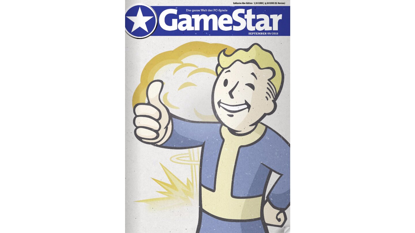 2015: Daumen rauf für Fallout 4. Der ikonische Vault Boy musste einfach mal aufs Cover.