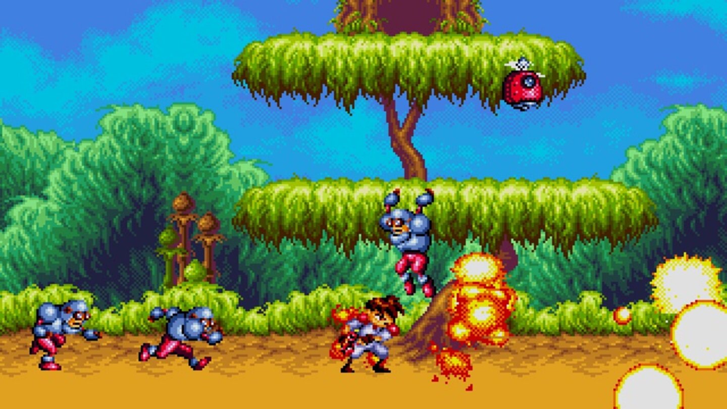 Gunstar Heroes (1993)Das Jump&Shoot Gunstar Heroes markiert das Debüt des legendären Entwicklers Treasure: Wie in vielen seiner späteren Werke setzt er auf pausenlose Ballerei und atemberaubende Effektorgien.