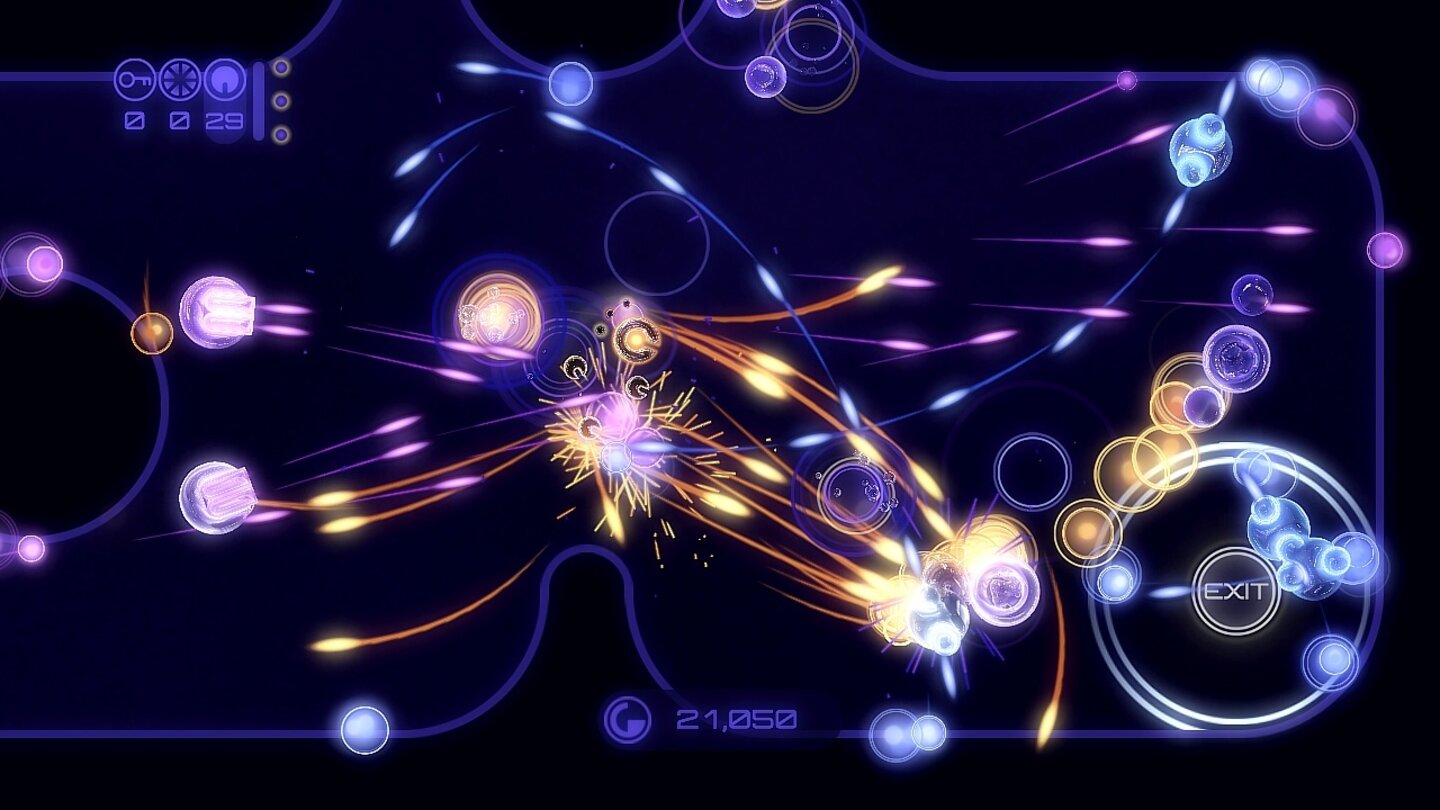 Inferno (XBLIG, ca. 1 Euro)Inferno fällt direkt durch seinen einfachen und leuchtenden Grafik-Stil ins Auge, der auf uns wirkt, als hätte jemand Geometry Wars mit dem Weichzeichner bepinselt. Doch simpel ist oft auch effektiv, und so lenkt die Optik nie davon ab, die Geheimnisse der unterschiedlichen Labyrinthe im Spiel zu entdecken. Zusätzliche Upgrades wie ein besseres Schild oder stärkere Schüsse erlauben uns, das Spiel unserem eigenen Spielstil anzupassen. Übrigens: Inferno fühlt sich an wie eine gelungene Kombination aus Dualstick-Shooter und dem Klassiker Gauntlet.Sommer-Tipp: Schatzsucher und Weltraumfans kommen in Inferno voll auf ihre Kosten.