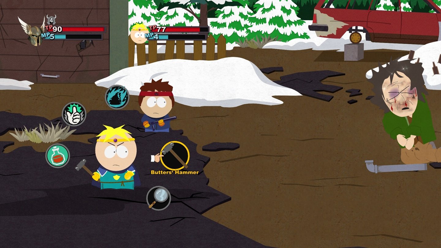 South Park: Der Stab der WahrheitWir kämpfen keineswegs nur gegen Elfen. Dieser üble Geselle etwa steckte gerade einen Treffer an einer sehr empfindlichen Stelle ein.
