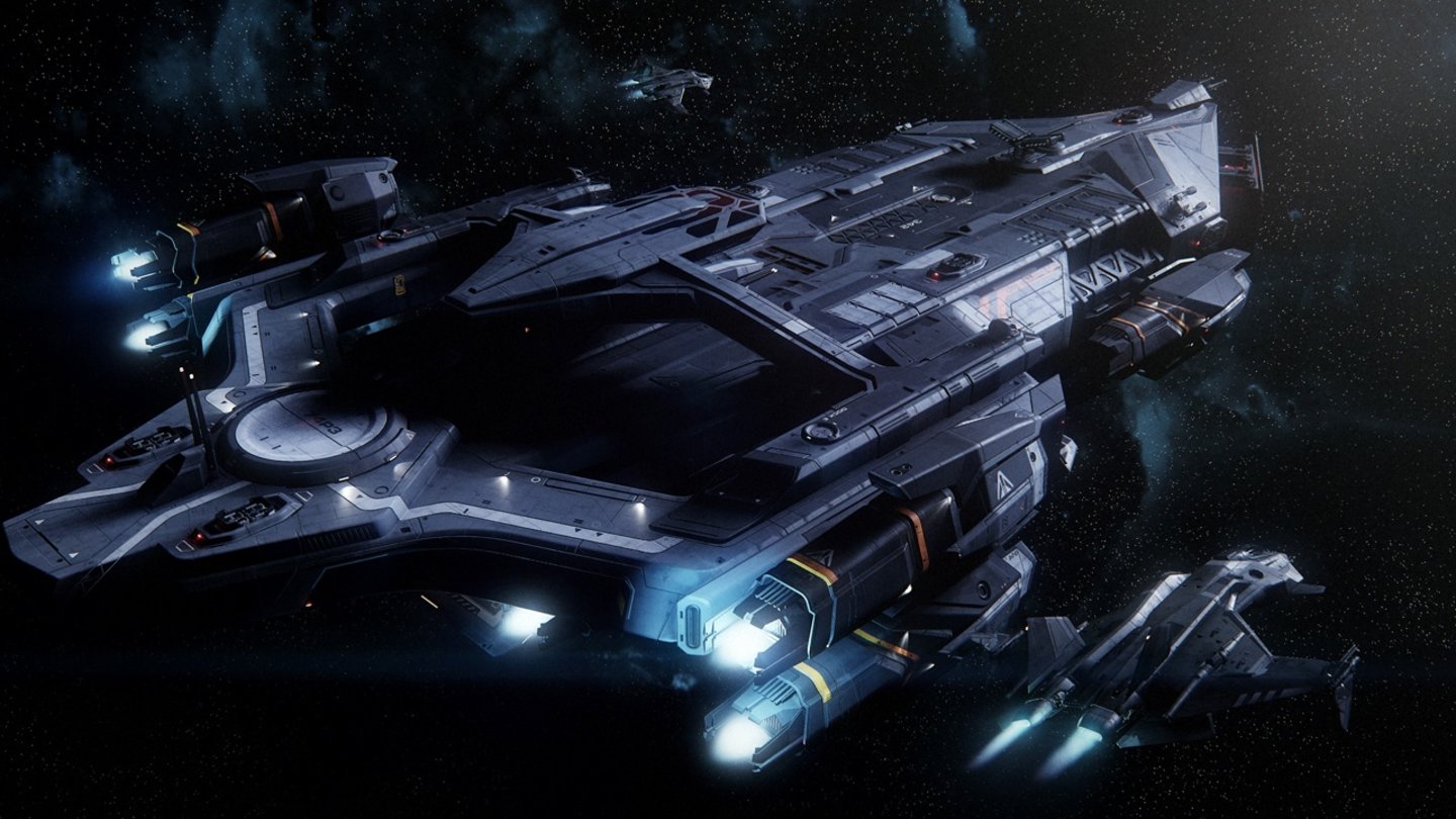 Star Citizen - IdrisDie Idris ist eine Fregatte mit einer Landebucht für bis zu vier Raumschiffe und einer Crew von 10 Spielern. In der Story-Kampagne »Squadron 42« ist die Idris »Morrow« unsere erste Heimatbasis.