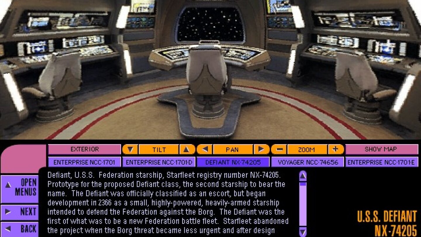 Star Trek: Captain’s Chair (1997)Die Multimedia-Welle spülte diese »Virtual Reality Tour« in die CD-Laufwerke. Wir erforschen bei fünf klassischen Trek-Raumschiffen die Brücke in allen Details – ein Lernprogramm, kein Spiel.