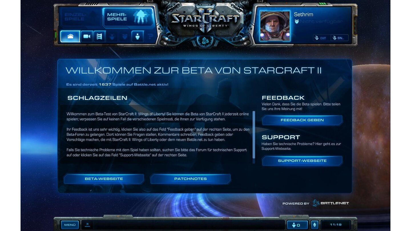StarCraft 2 - Beta-ScreenshotsSo begrüßt Sie StarCraft 2.