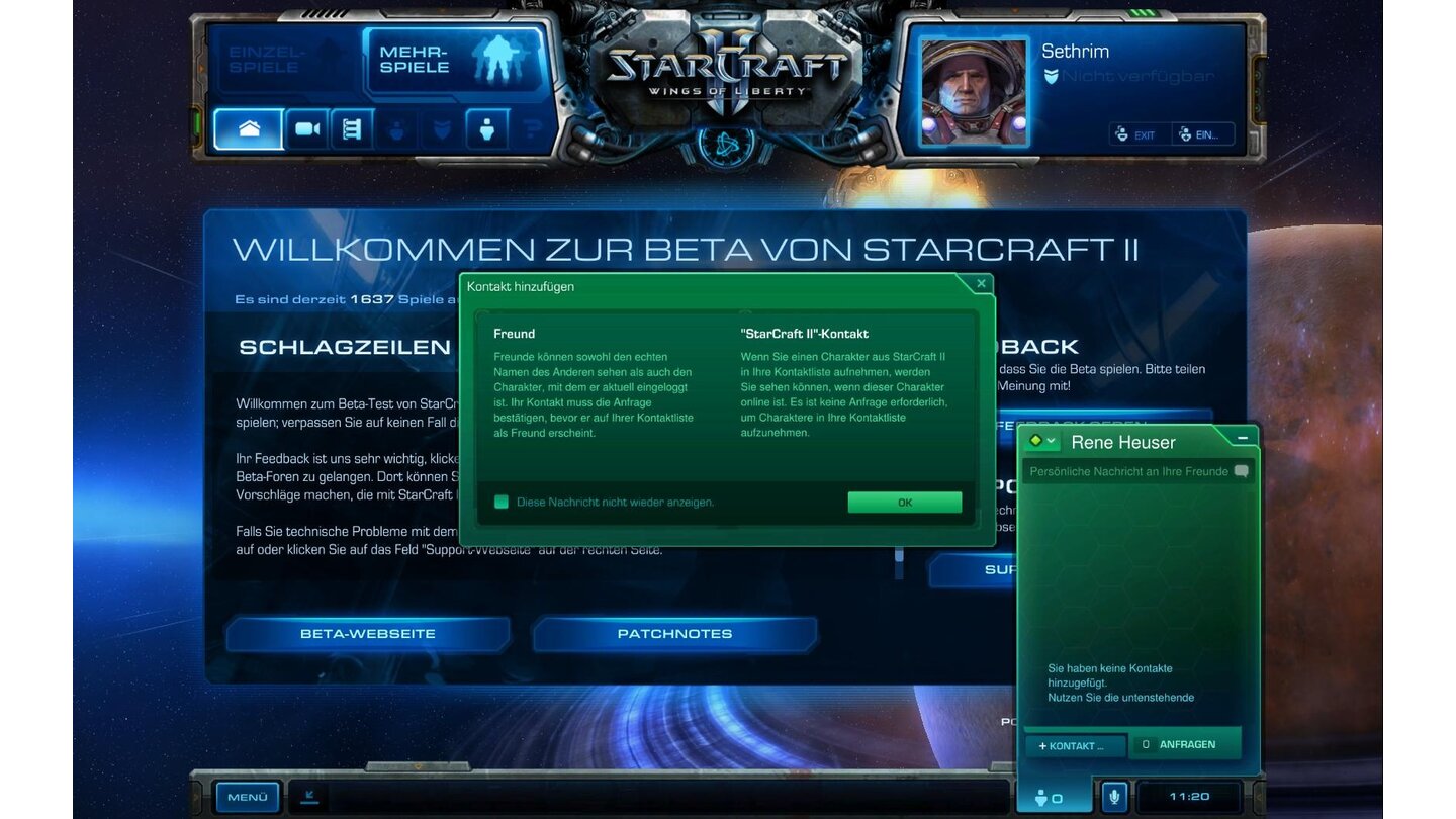 StarCraft 2 - Beta-ScreenshotsÜber den Ingame-Chat sind Sie immer mit Ihren Freuden verbunden.