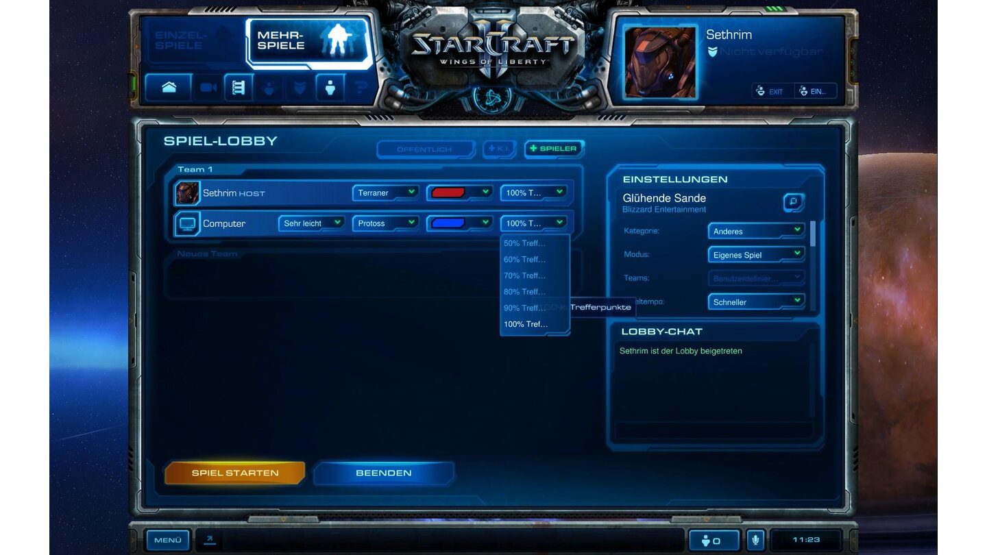 StarCraft 2 - Beta-ScreenshotsWir können auch eine eigene Lobby aufmachen und hier gegen die KI spielen.