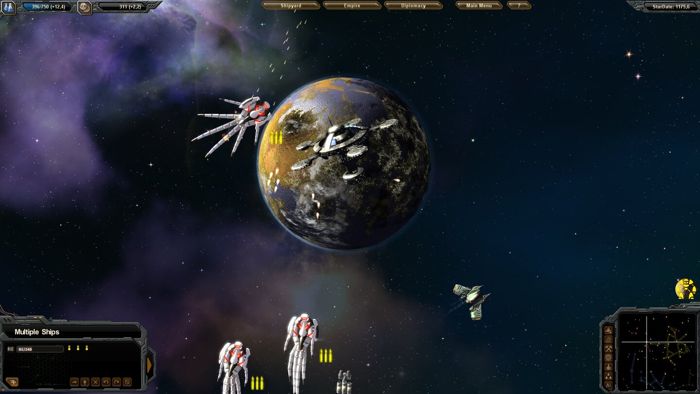 StarDrive In die nur rudimentär beeinflussbaren Raumschlachten greifen wir vor allem im späteren Spielverlauf kaum noch manuell ein.
