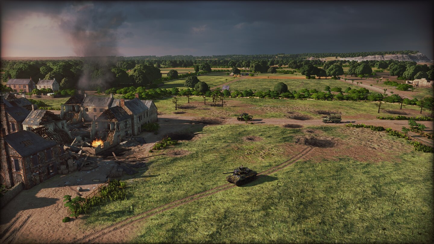 Steel Division: Normandy 44Gebäude lassen sich durch schweren Beschuss zerstören. Blöd für verschanzte Infanterie.