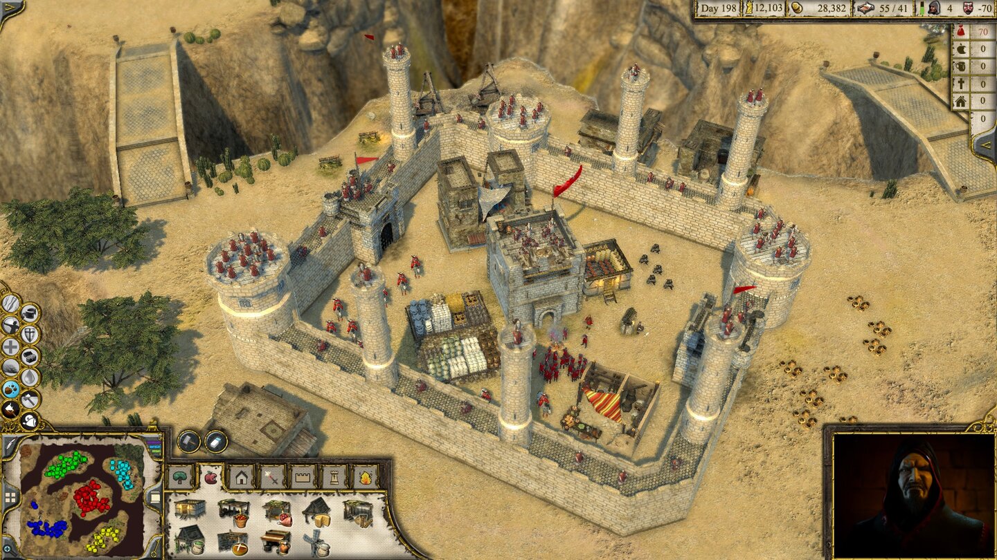 Stronghold Crusader 2Auf diesem Screenshot ist bereits das Spielinterface zu sehen, das wie in den Vorgängern im Wesentlichen aus einem Baumenü besteht.