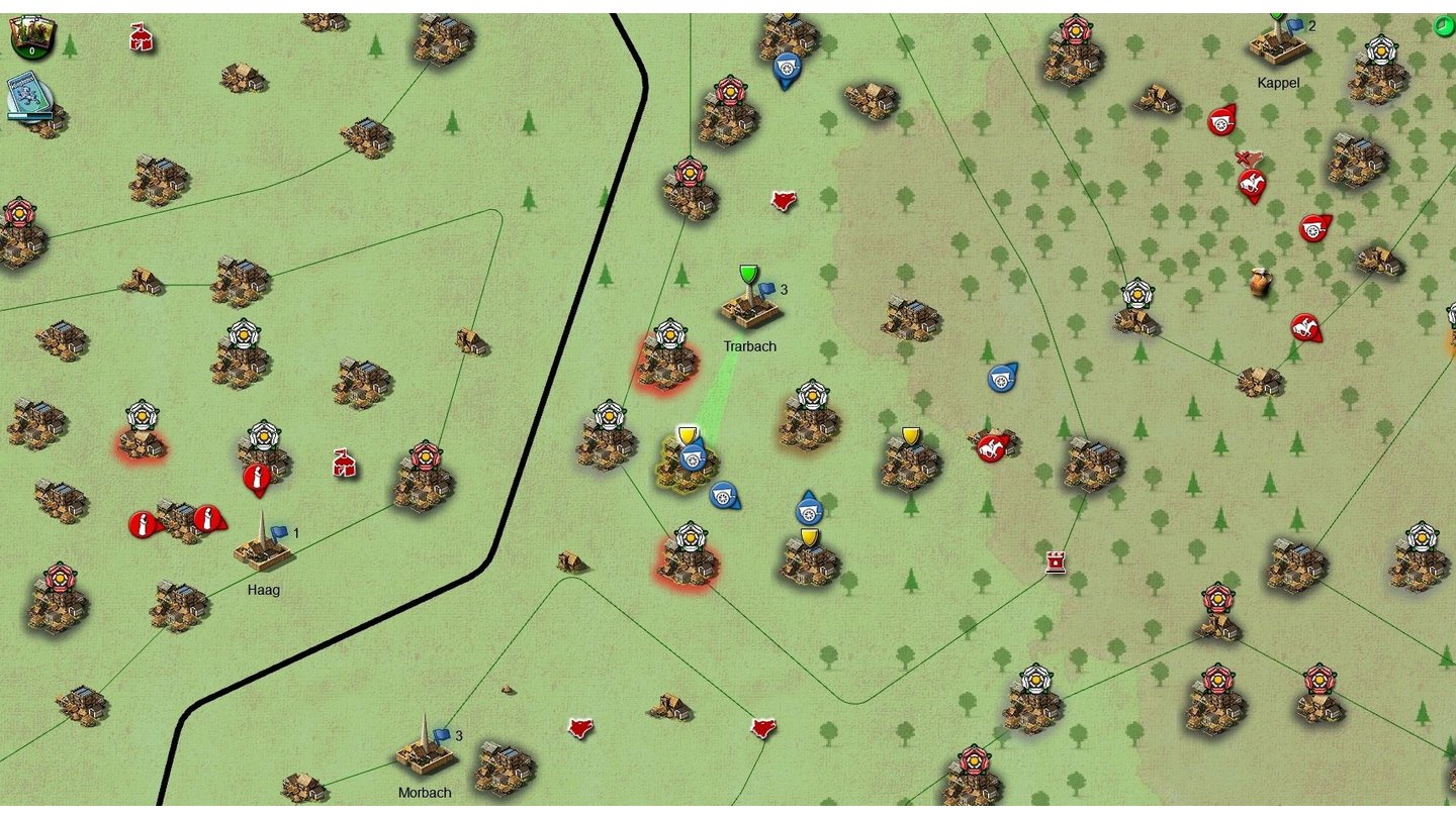 Stronghold KingdomsAuf der Landkarte ist jede Bewegung zu sehen: Händler, Armeen, Späher, Mönche (links, heilen zum Beispiel Krankheiten).