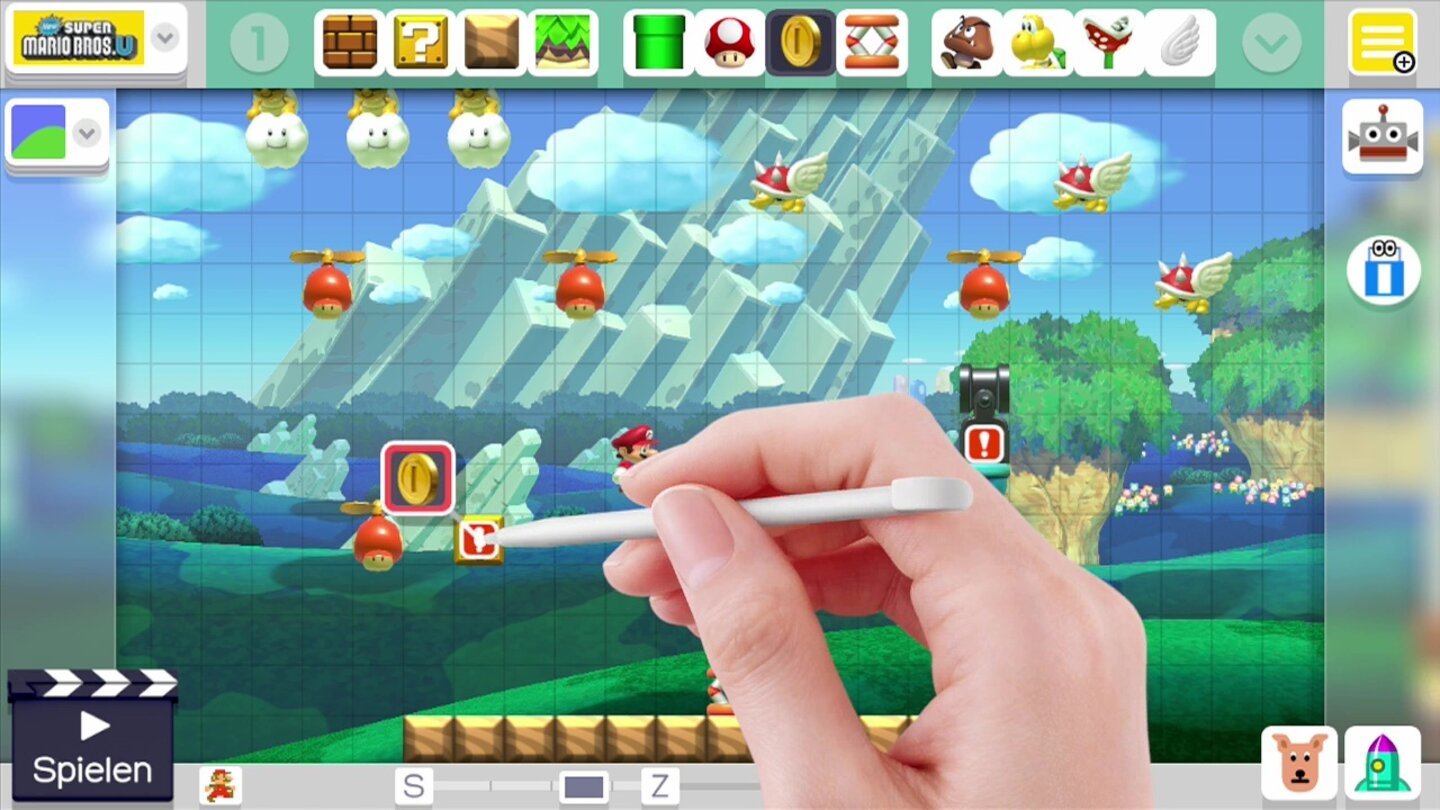 Super Mario MakerFragezeichenblöcke und Kanonen können mit allen möglichen Items (von Münzen bis Gumbas) befüllt werden.