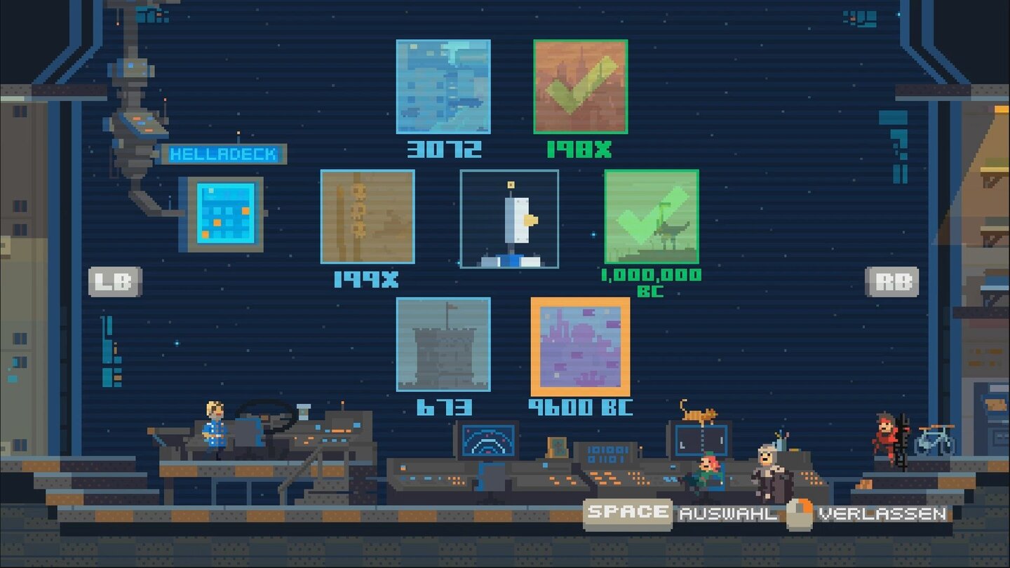 Super Time Force UltraNach der ersten Mission können wir unser nächstes Abenteuer frei wählen.