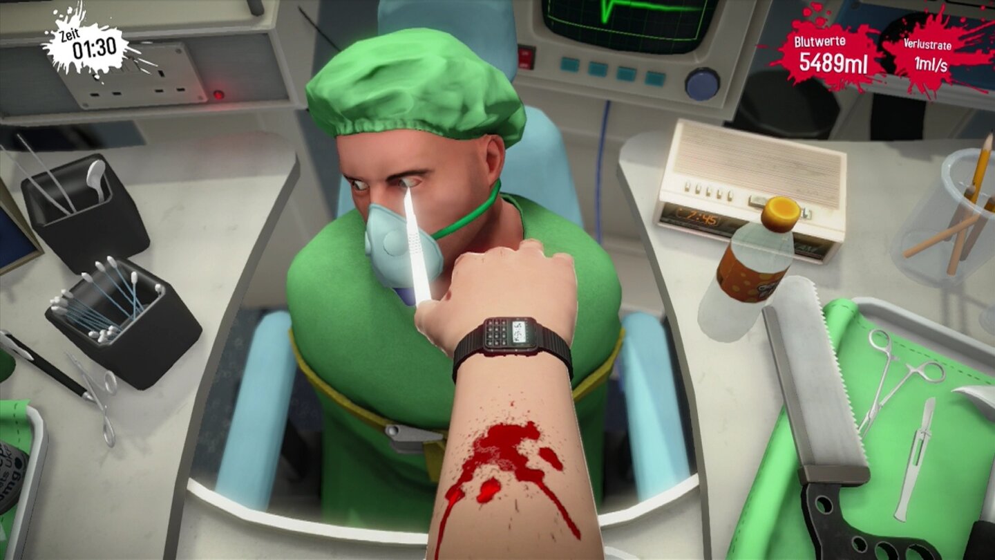 Surgeon Simulator - PS4-ScreenshotsBei der Augentransplantation ist Kreativität gefordert. Wir stechen mit dem Skalpell ins Auge und ziehen es dann heraus. Bis wir darauf kommen, verzweifeln wir aber fast.
