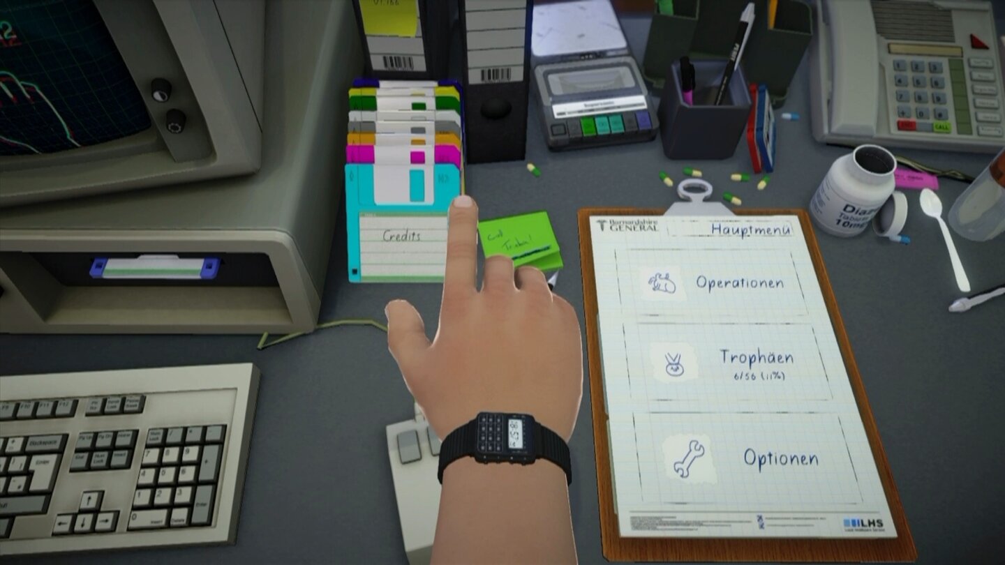 Surgeon Simulator - PS4-ScreenshotsSchon im Menü lernen wir die komplizierte Steuerung kennen und hassen. Im Vergleich zur PC-Version ist sie auf der PS4 ein wenig entschlackt.