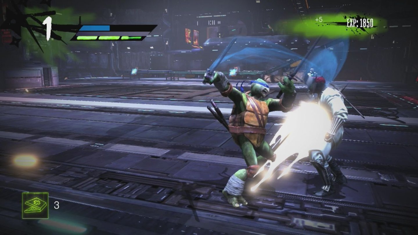 Teenage Mutant Ninja Turtles: Out of the ShadowsBei den Turtles geht es zwar ruppig zu, doch Blut spritzt keins: Bösewichte versprühen stattdessen Lichtblitze.