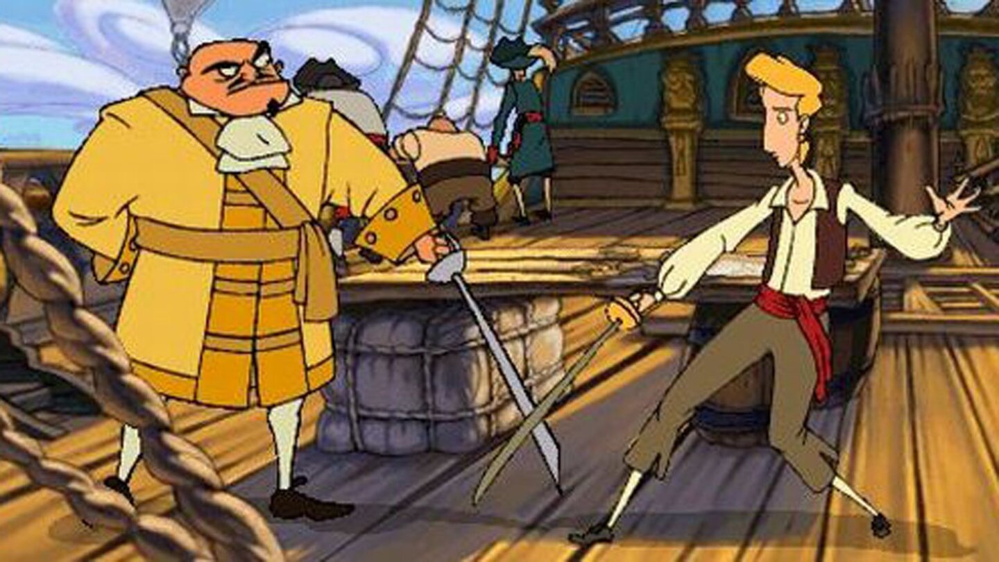 The Curse of Monkey Island (1997)Der dritte Teil der Adventure-Serie handelt davon, dass Guybrush versehentlich seine Geliebte in eine Statue verwandelt. Nun muss er nach Blood Island fahren, um den Fluch zu brechen. Natürlich muss er serientypisch durchgedrehte Rätsel lösen und begegnet verrückten Gestalten.
Der Spieler kann zwischen zwei Spielmodi wählen: Normal und Oberaffig. Letzterer brachte mehr und schwierigere Rätsel. Eine Neuauflage wurde schon mehrmals als Fanprojekt begonnen, aber bisher nicht erfolgreich zu Ende gebracht.