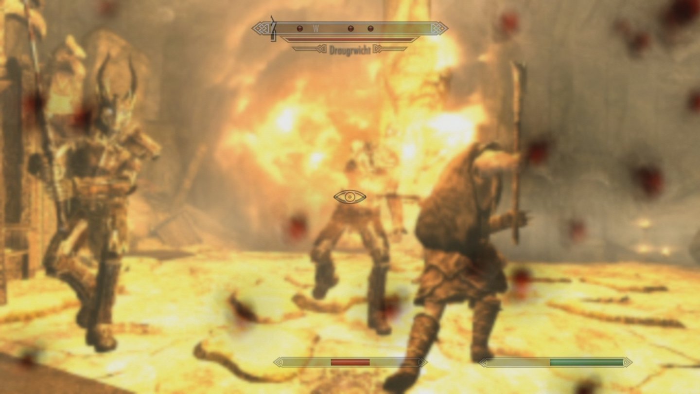 The Elder Scrolls 5: Skyrim (Xbox 360)Mit dem Drachenschrei »Feuerstoß« setzen wir alle Feinde vor uns in Brand.