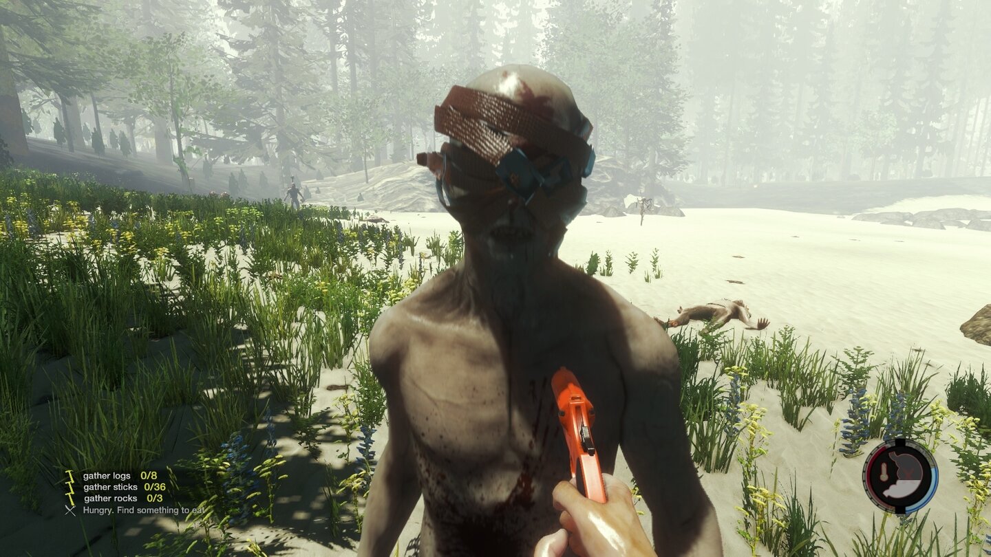 The Forest - Early-Access-VersionSo nah sollten wir die Kannibalen nicht an uns heranlassen. Bug sei Dank haben wir aber unendlich Munition.