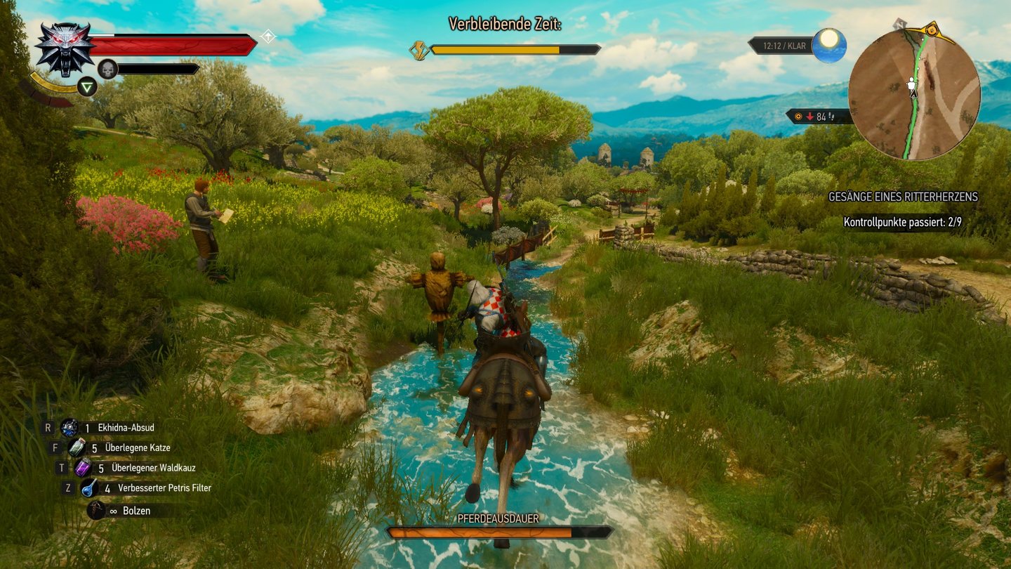 The Witcher 3: Blood and WineBeim Ritterturnier muss Geralt zeigen, wie gut er reiten und Strohpuppen bezwingen kann.