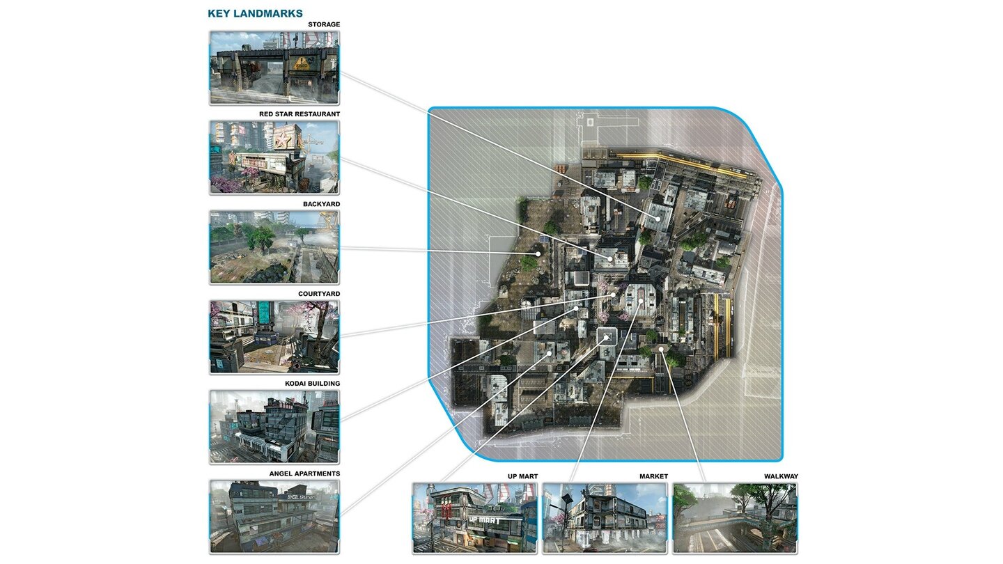 Titanfall - Karte »Angel City«Ebenfalls aus der Beta bekannt. Satt in den Gebäuden zu kämpfen, laufen und springen wir lieber über die Dächer und springen nichtsahnenden Titanen auf den Kopf.