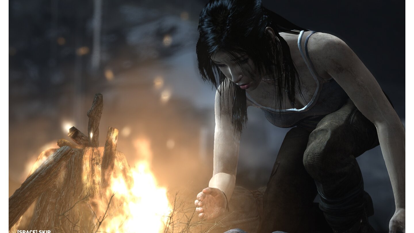 Tomb Raider ist das bisher einzige Spiel mit TressFX-Unterstützung. Bei der AMD-Simulation reagiert das Haar unter anderem auf Nässe und wirkt dadurch dunkler und strähniger.