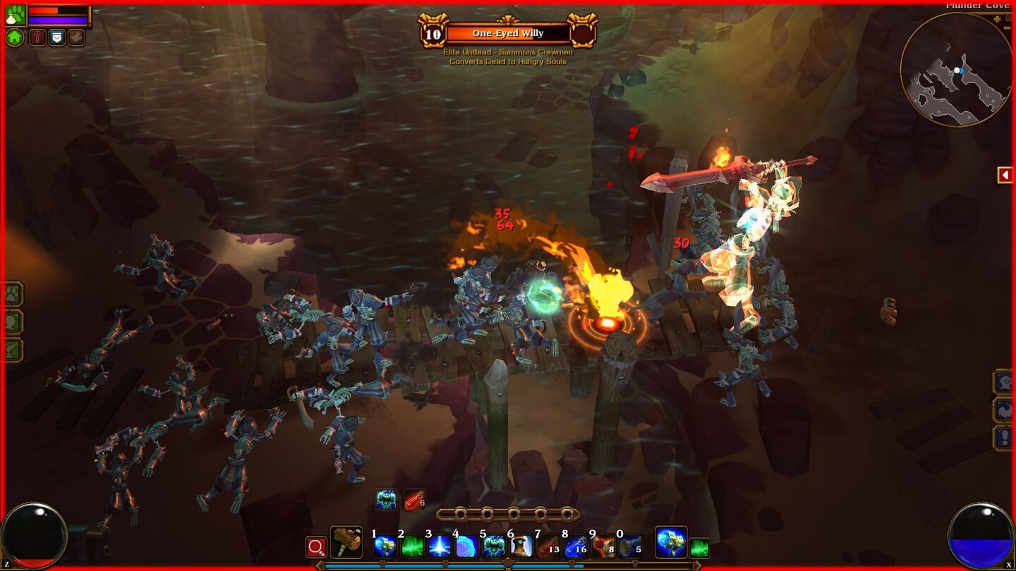 Torchlight 2Im Plünderbucht-Dungeon bekommen wir es nicht mit LeChuck, sondern dem einäugigen Elitegegner Willy und seinen untoten Piraten zu tun.