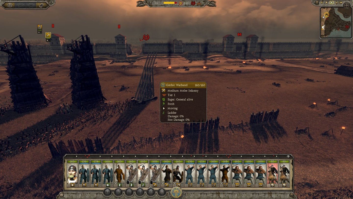 Total War: AttilaNach längerer Belagerung ist der Wassergraben mit Schutt gefüllt und große Breschen klaffen in der Mauer.