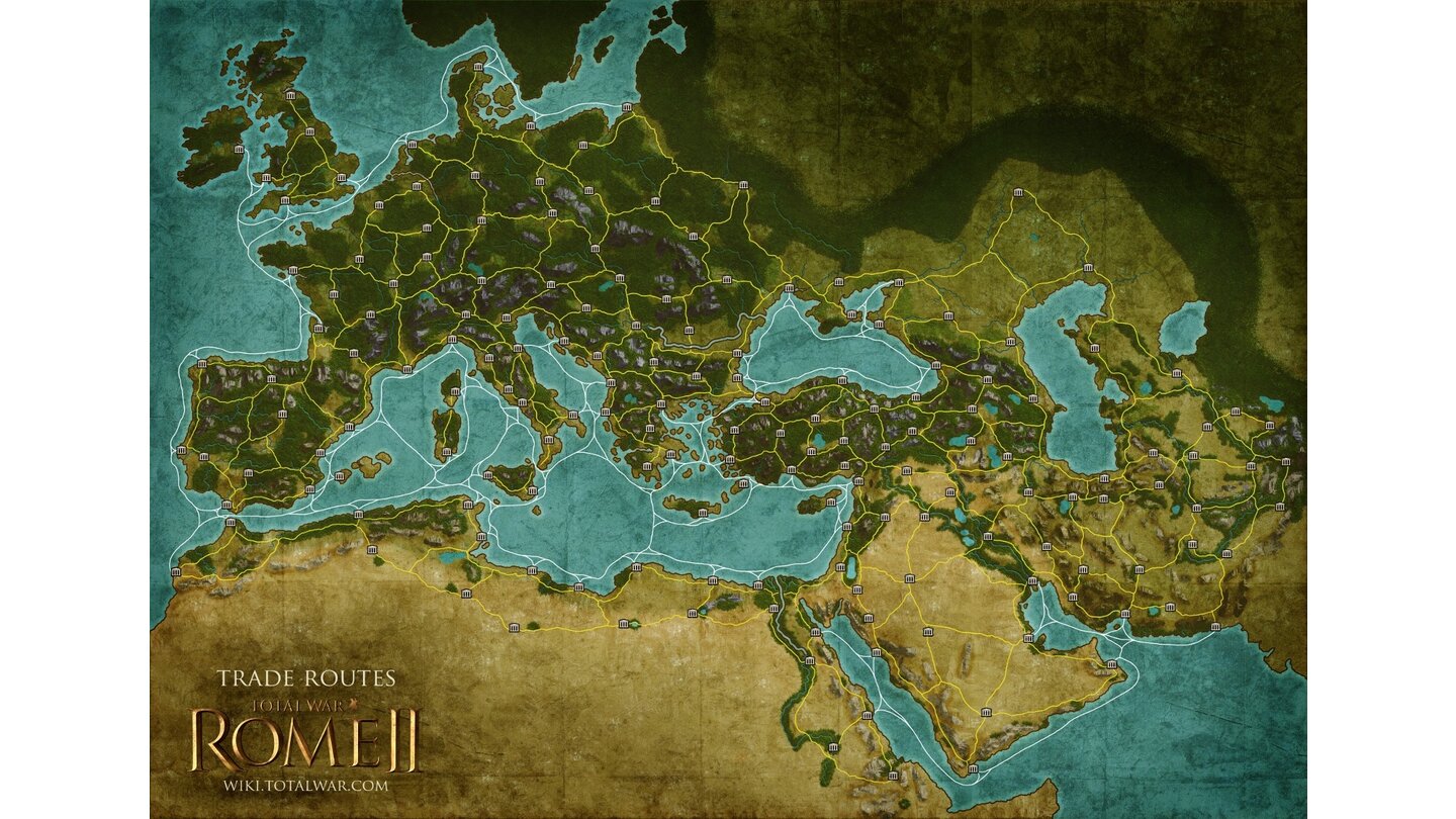 Total War: Rome 2Diese Karte zeigt alle Handelsrouten der Kampagnenkarte von Rome 2.