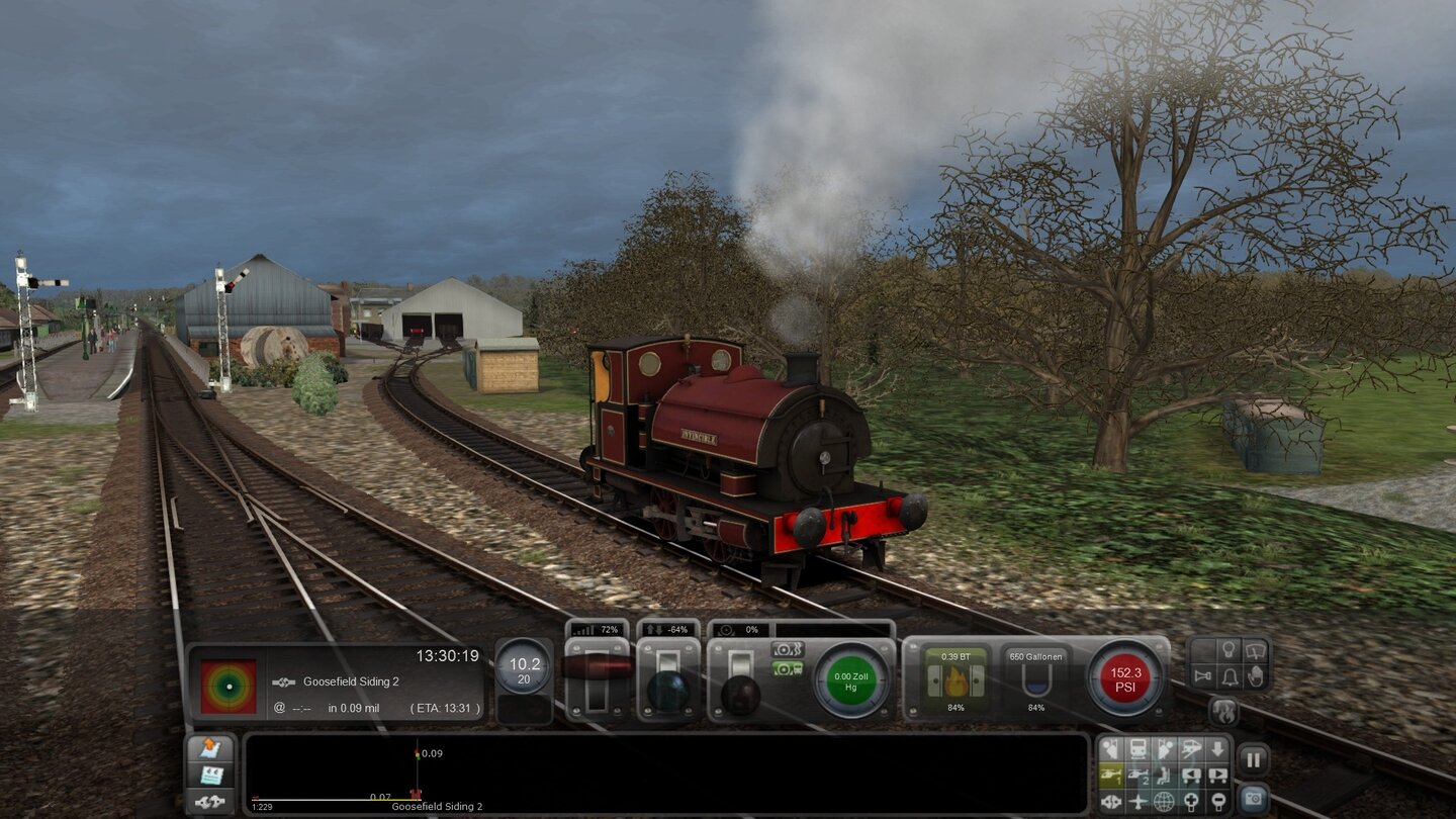 Train Simulator 2013Schritt 4: Mit halber Kraft geht’s Richtung Waggonschuppen.