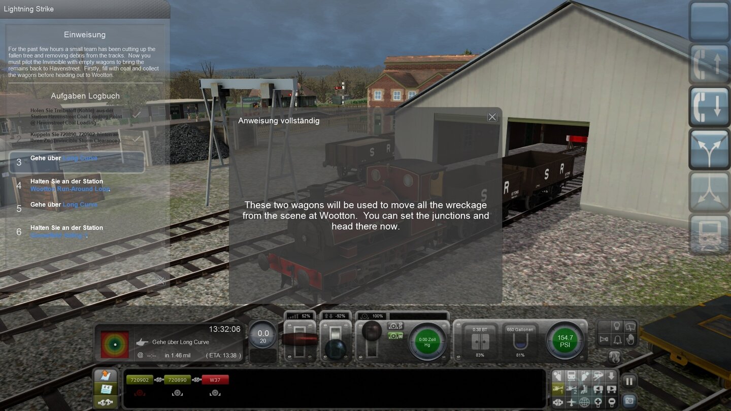 Train Simulator 2013Schritt 6: Dann wird angekoppelt – siehe Anzeige unten links.