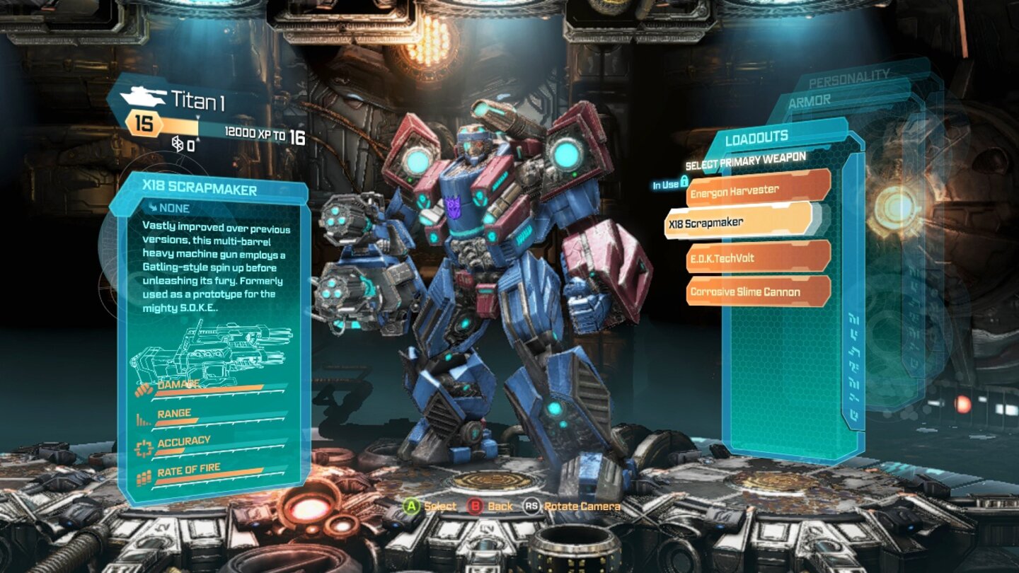 Transformers: Untergang von Cybertron - Escalation-ModusDie sogenannten »Loadouts«, also die Waffen, mit denen ihr ins Feld zieht, rüstet ihr mit dem im Kampf erbeuteten Energon auf.
