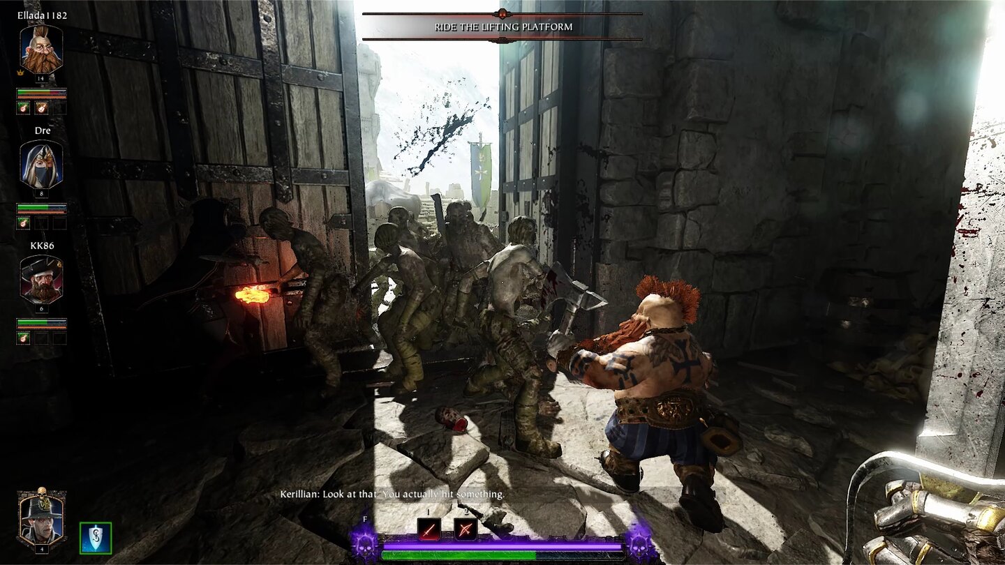 Warhammer: Vermintide 2Fleischwolf: An Engstellen wie dieser Tür lassen sich Horden kleinerer Gegner problemlos aufreiben.